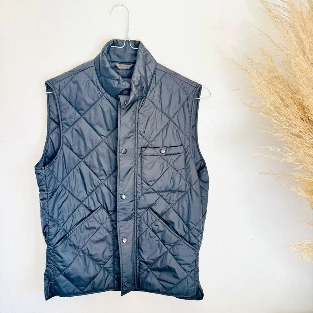 MENS J CREW Black Sussex Quilted Down Puffer Vest Pockets Sleeveless Jacket S
